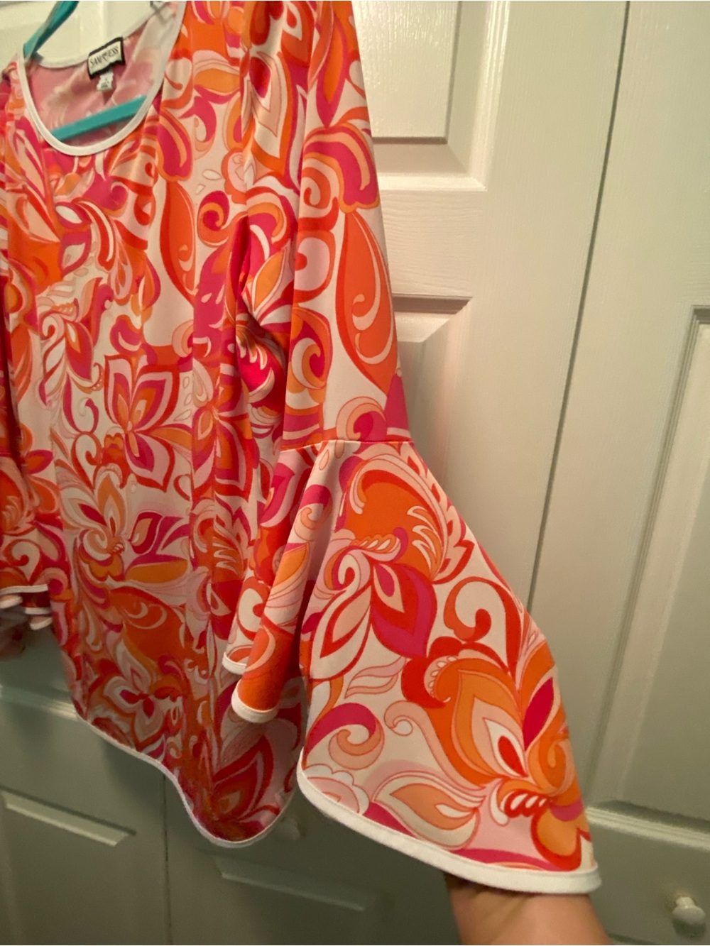 Sam & Jess Vintage Inspired 60’s Groovy Swirl Pink,Orange Blouse Large - Picture 4 of 9